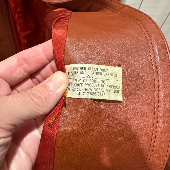 GENUINE LEATHER ARGENTINEAN RUST/BRICK COLOR LONG‎ TRENCH SIZE 2 - Picture 7 of 8